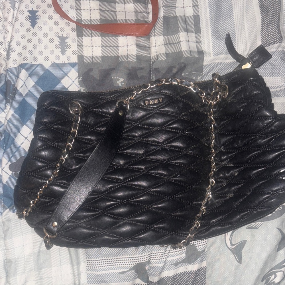 DKNY Quilted Black Shoulder Bag with Chain Strap